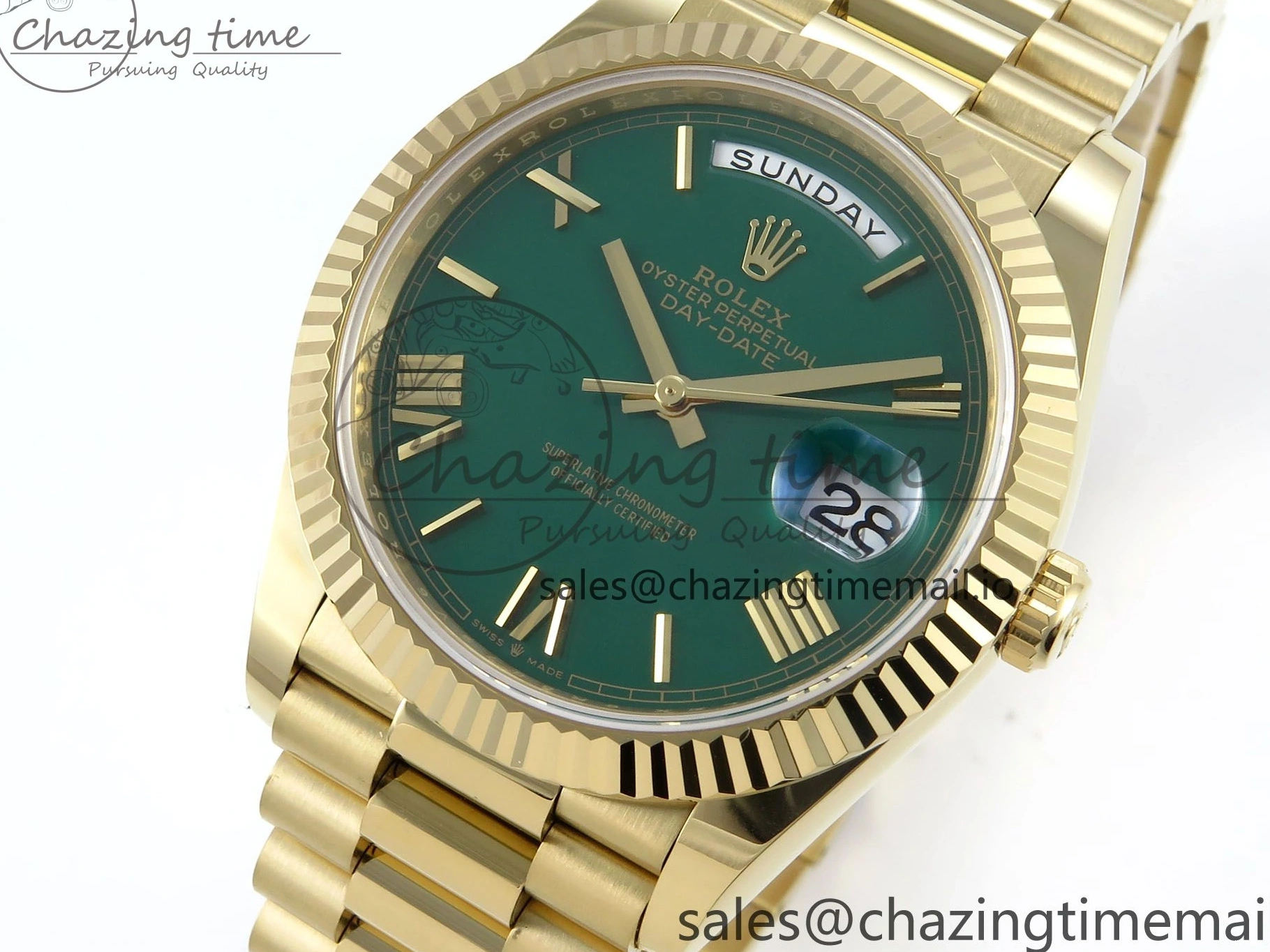 MiroTime 0325 Day Date 40 YG 228238 Noob 1:1 Best Edition Green Roman Dial on President Bracelet A2836 (Gain Weight) Youthful 796